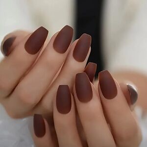 24pcs Matte Coffee Brown Ballerina Shaped Press On Nails